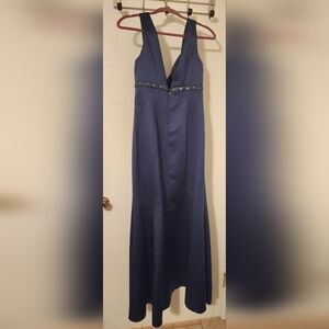 David's Bridal Women's Navy Blue Beaded Back Zip Long Formal Maxi Dress Size 10